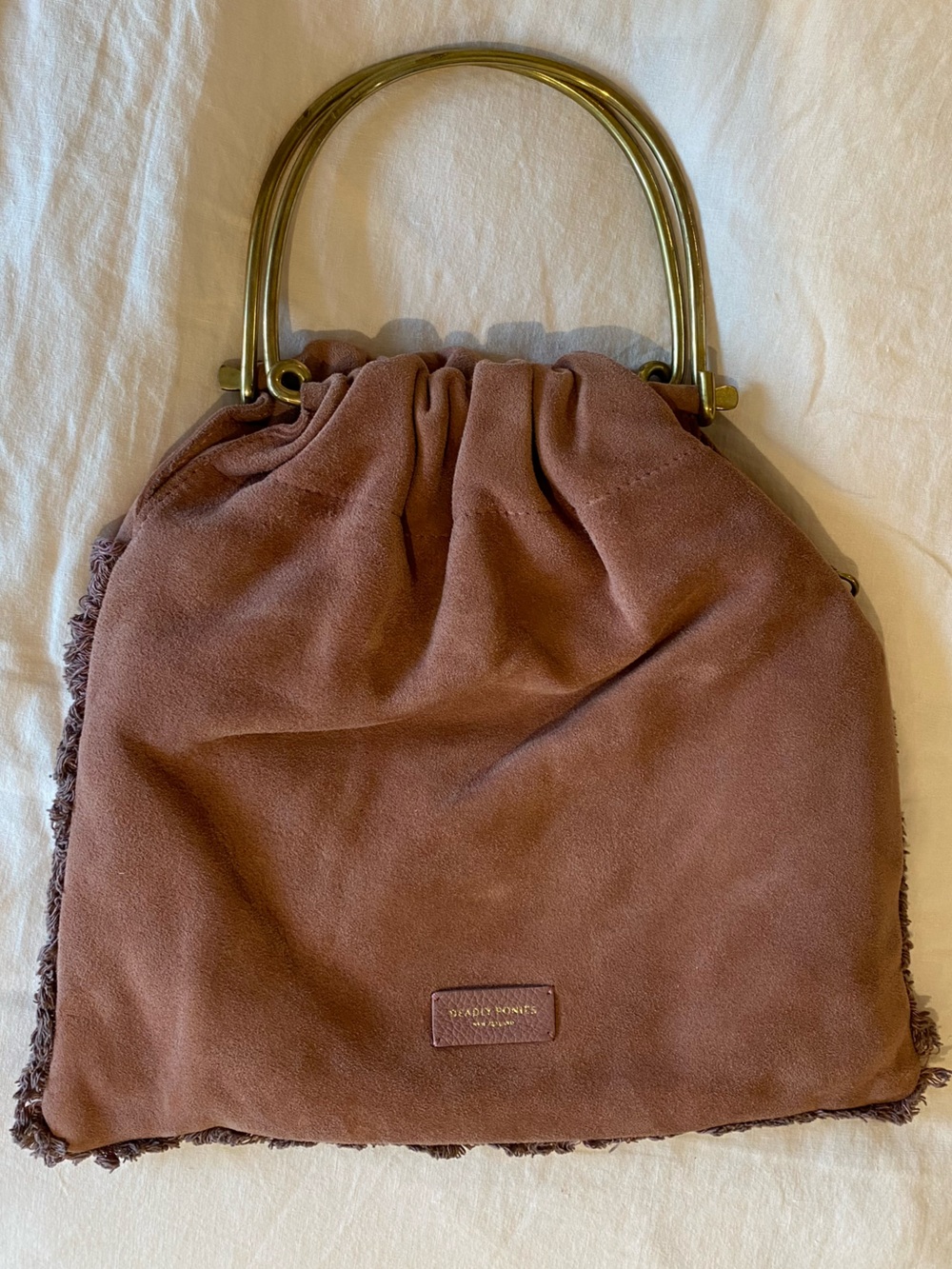 NEW Deadly Ponies Stitcher Suede Leather Mauve Pink Blossom Bag
